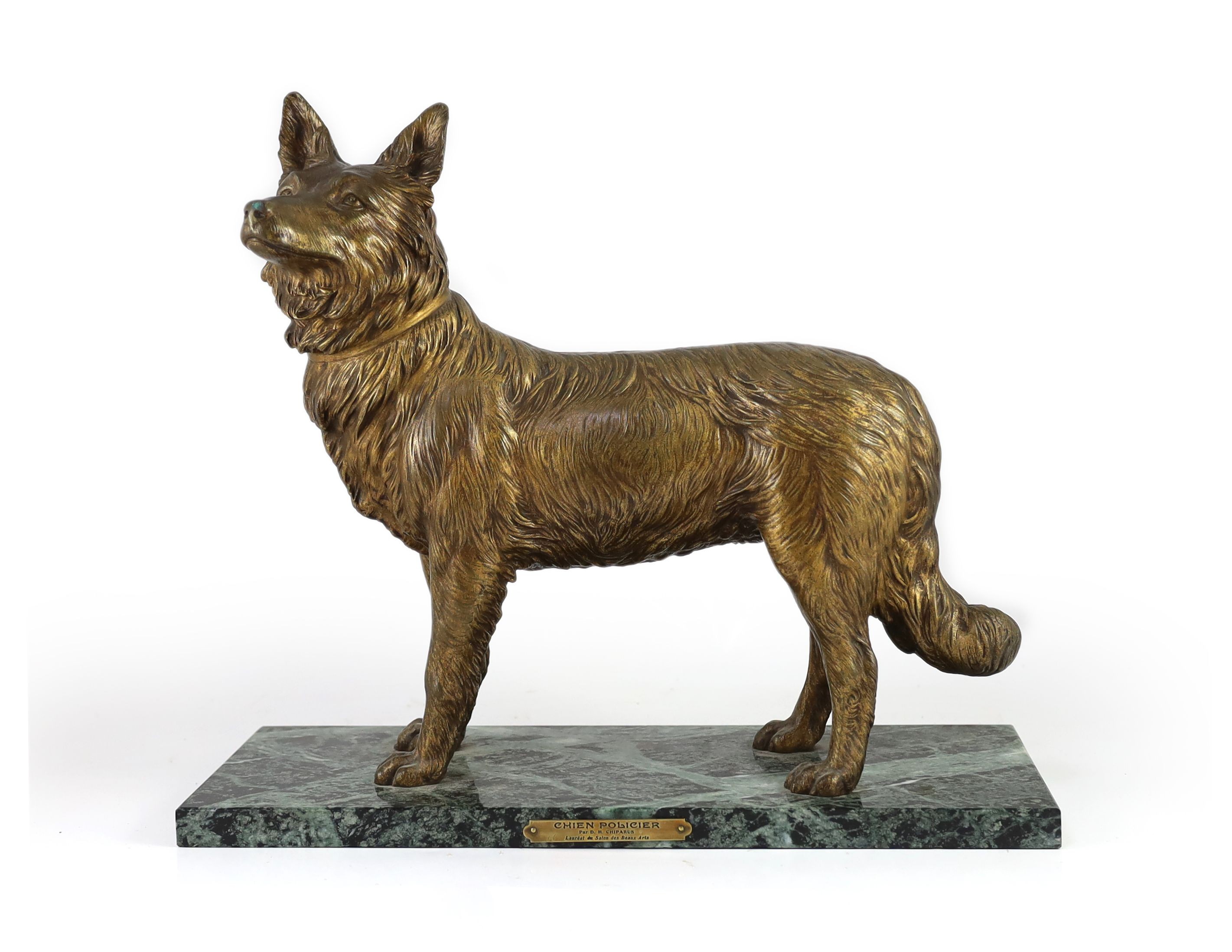 Demetri Chiparus. A gilt bronze model 'Chien Policier', height 40cm width 46cm